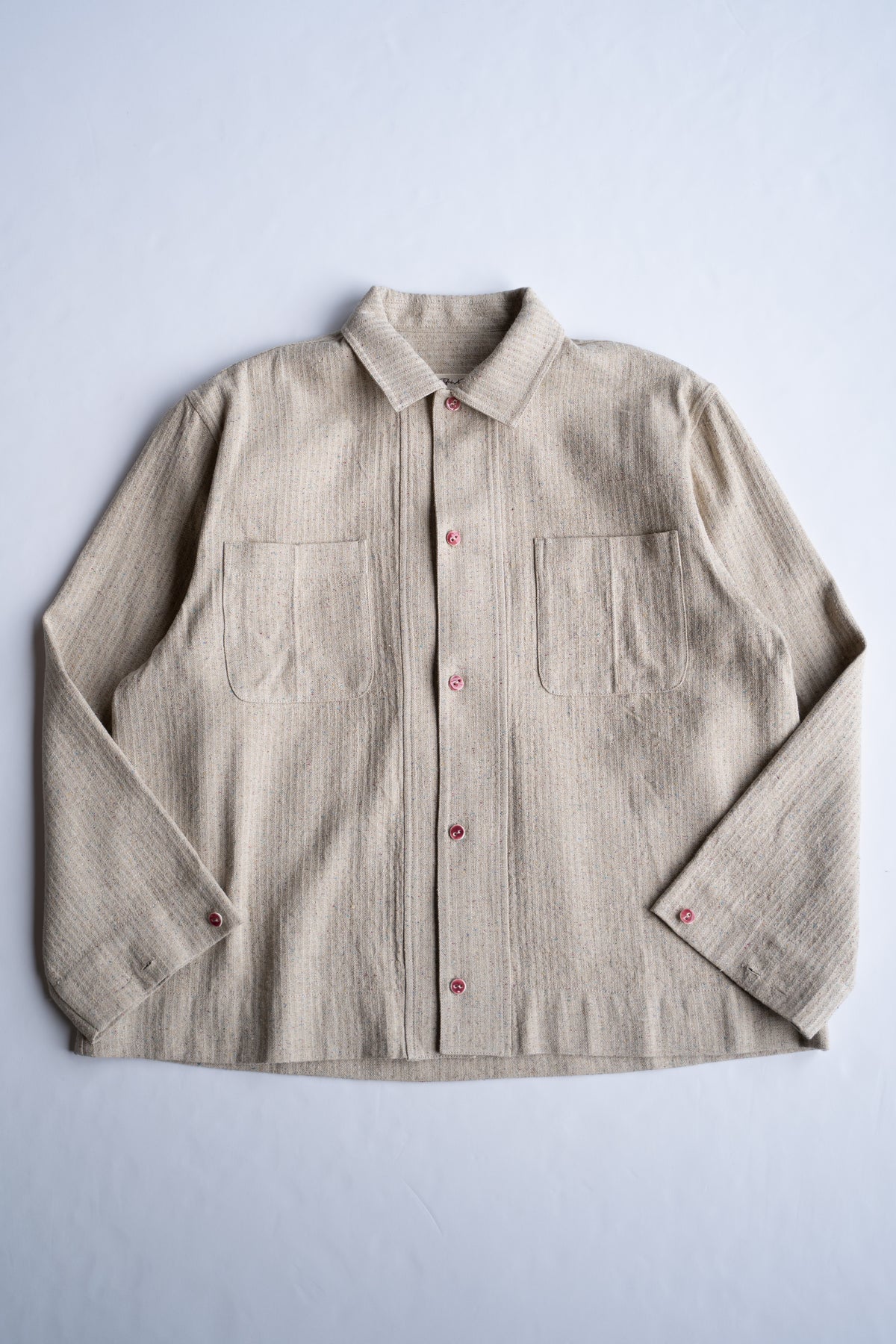 Boxy Shirt - Hemp Silk Herringbone -（FLECKED BEIGE）
