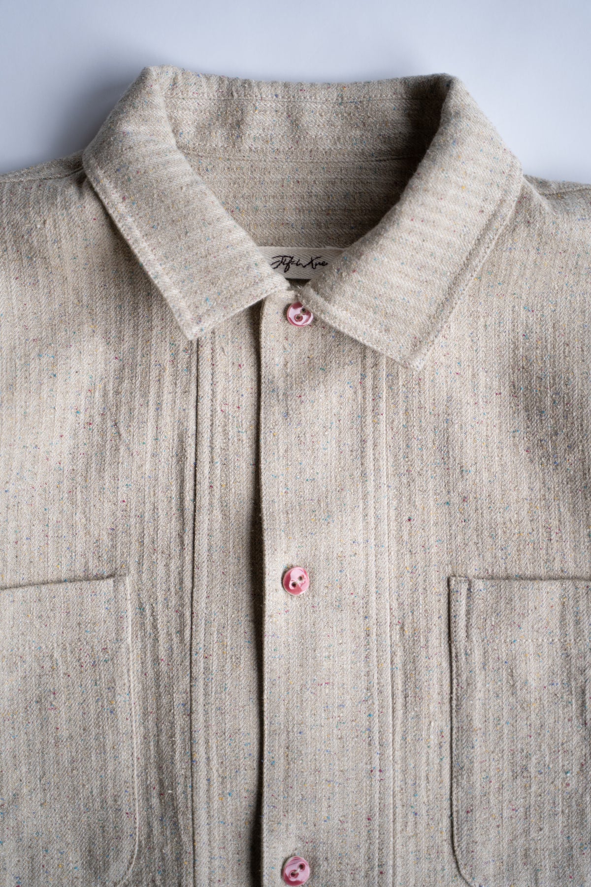 Boxy Shirt - Hemp Silk Herringbone -（FLECKED BEIGE）