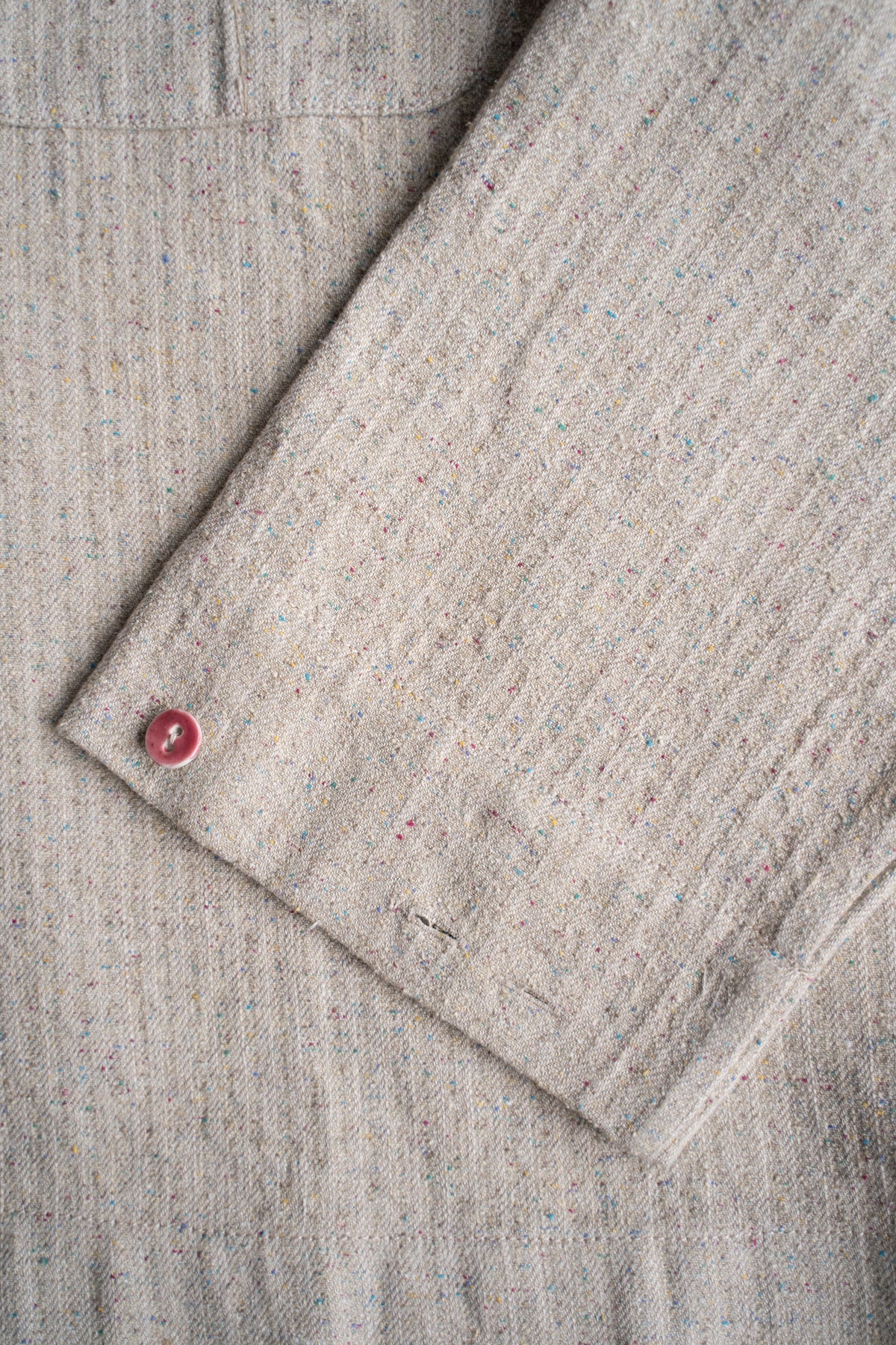 Boxy Shirt - Hemp Silk Herringbone -（FLECKED BEIGE）