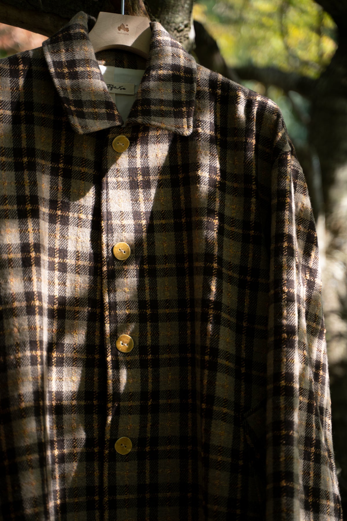 【ラスト1点】Short Mac Coat - Wool Linen Silk Cashmere Check -（BROWN CITRUS）