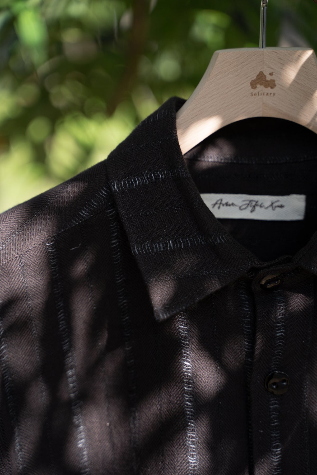 【ラスト1点】Grandpa Shirt - Dobby Stripe Herringbone -（RAISIN）