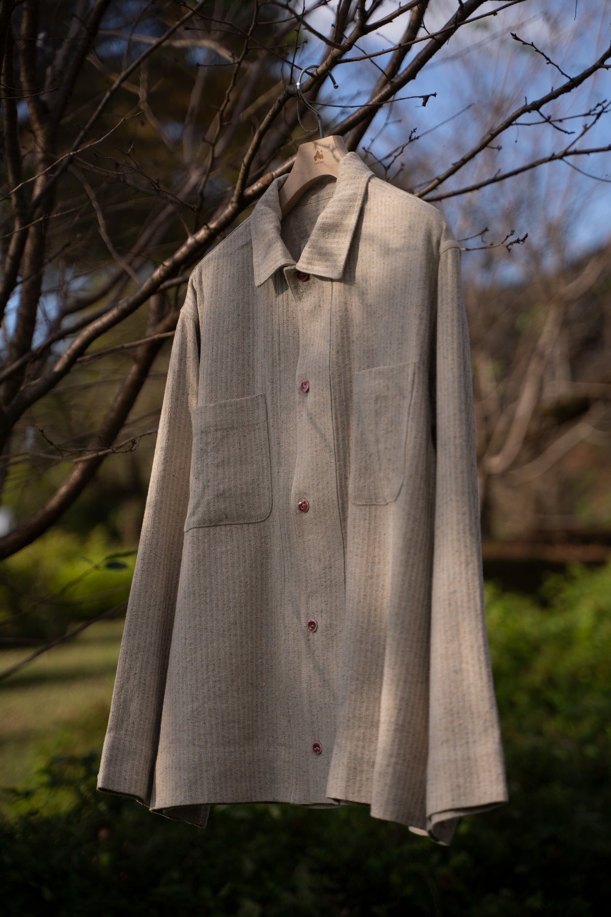 Boxy Shirt - Hemp Silk Herringbone -（FLECKED BEIGE）
