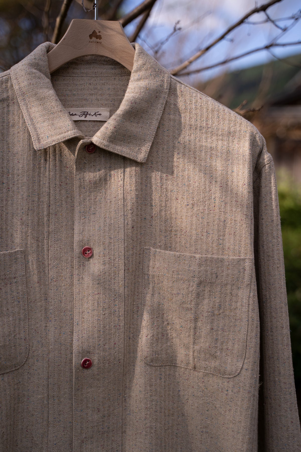 Boxy Shirt - Hemp Silk Herringbone -（FLECKED BEIGE）