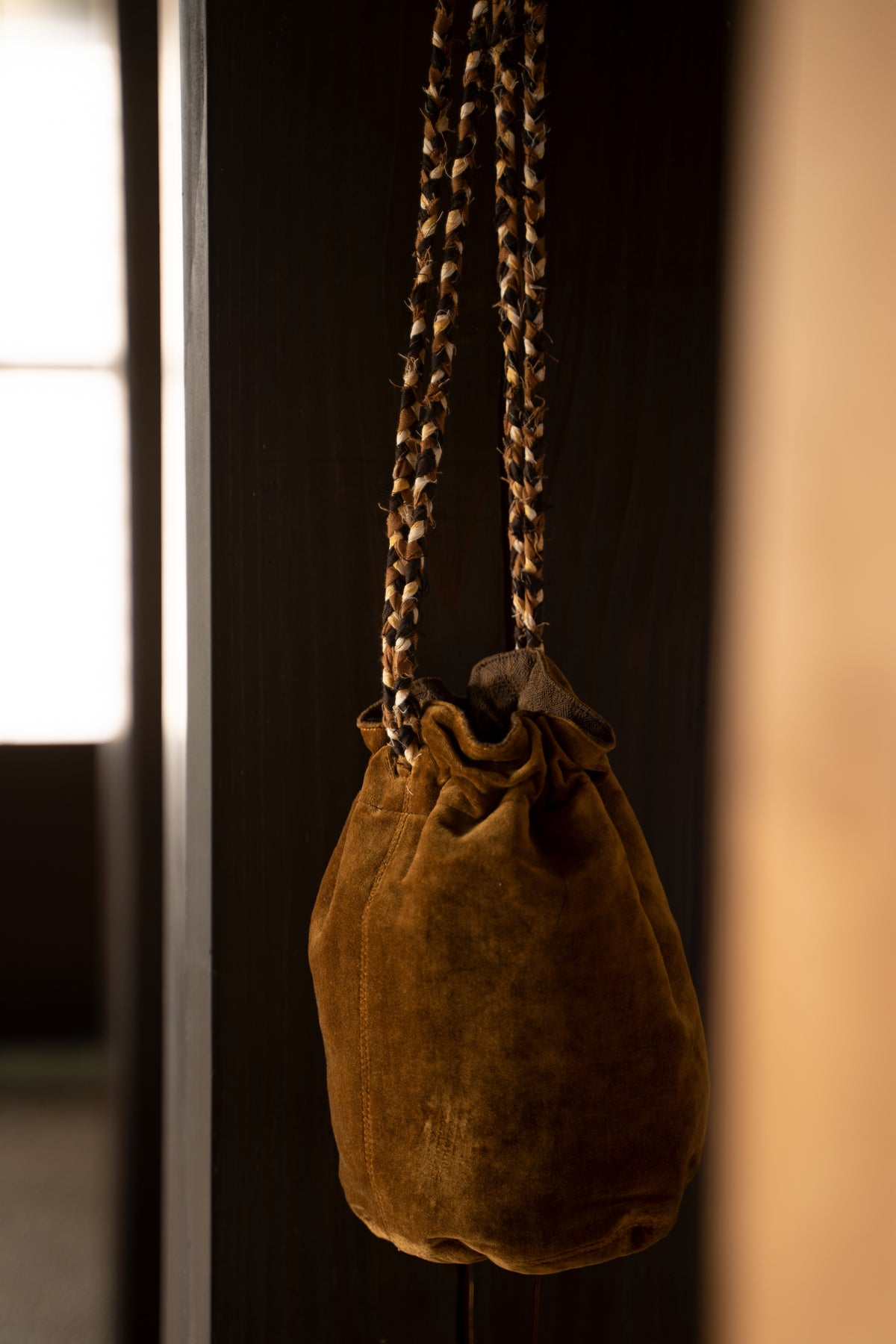 【ラスト1点】Braided Drawstring Bag S - Oiled Cotton Velvet Washi -（GOLD）