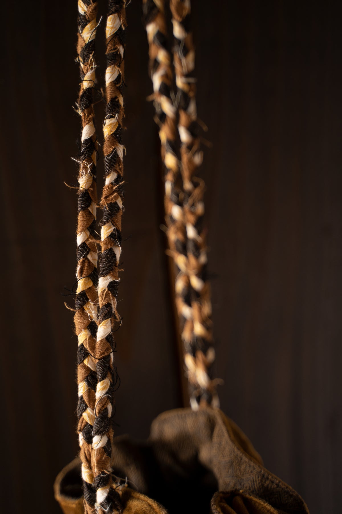 【ラスト1点】Braided Drawstring Bag S - Oiled Cotton Velvet Washi -（GOLD）