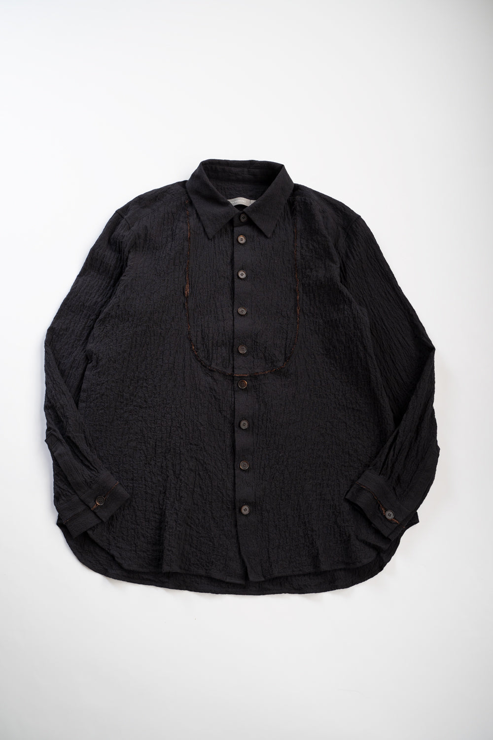 【ラスト1点】Shirring Lawn Bib Front Shirt/シャーリングローンビブフロントシャツ（BLACK）