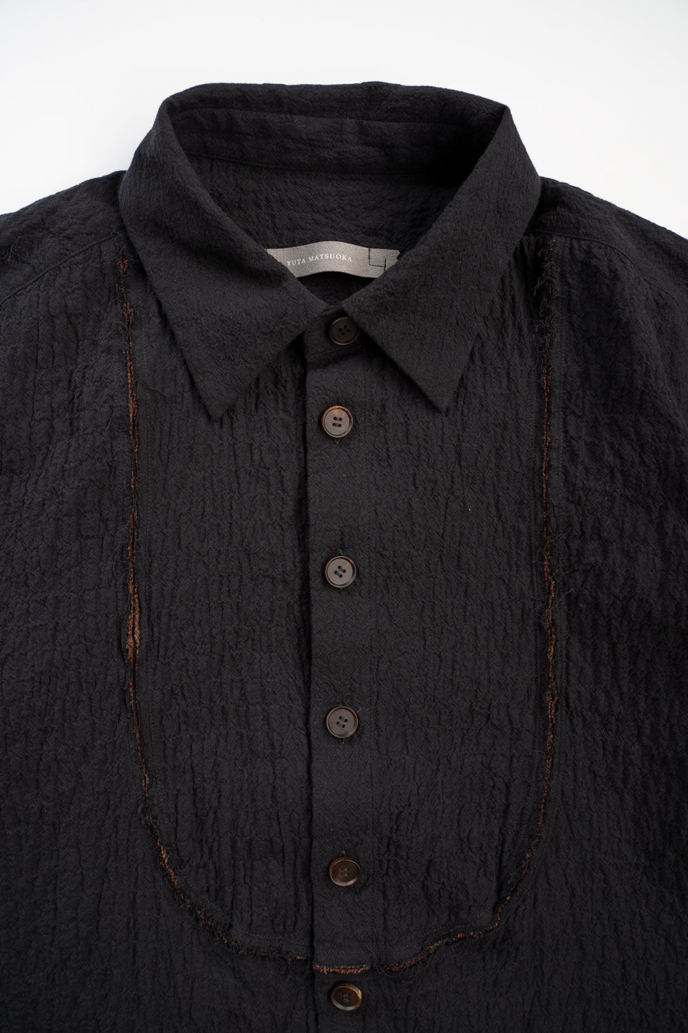 【ラスト1点】Shirring Lawn Bib Front Shirt/シャーリングローンビブフロントシャツ（BLACK）