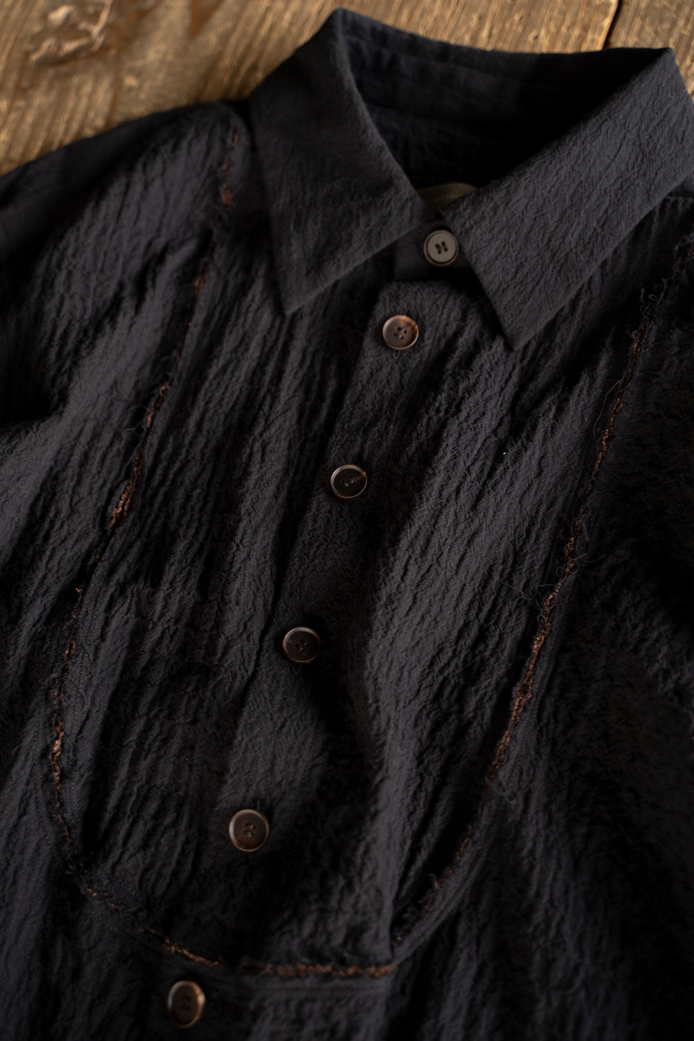 【ラスト1点】Shirring Lawn Bib Front Shirt/シャーリングローンビブフロントシャツ（BLACK）