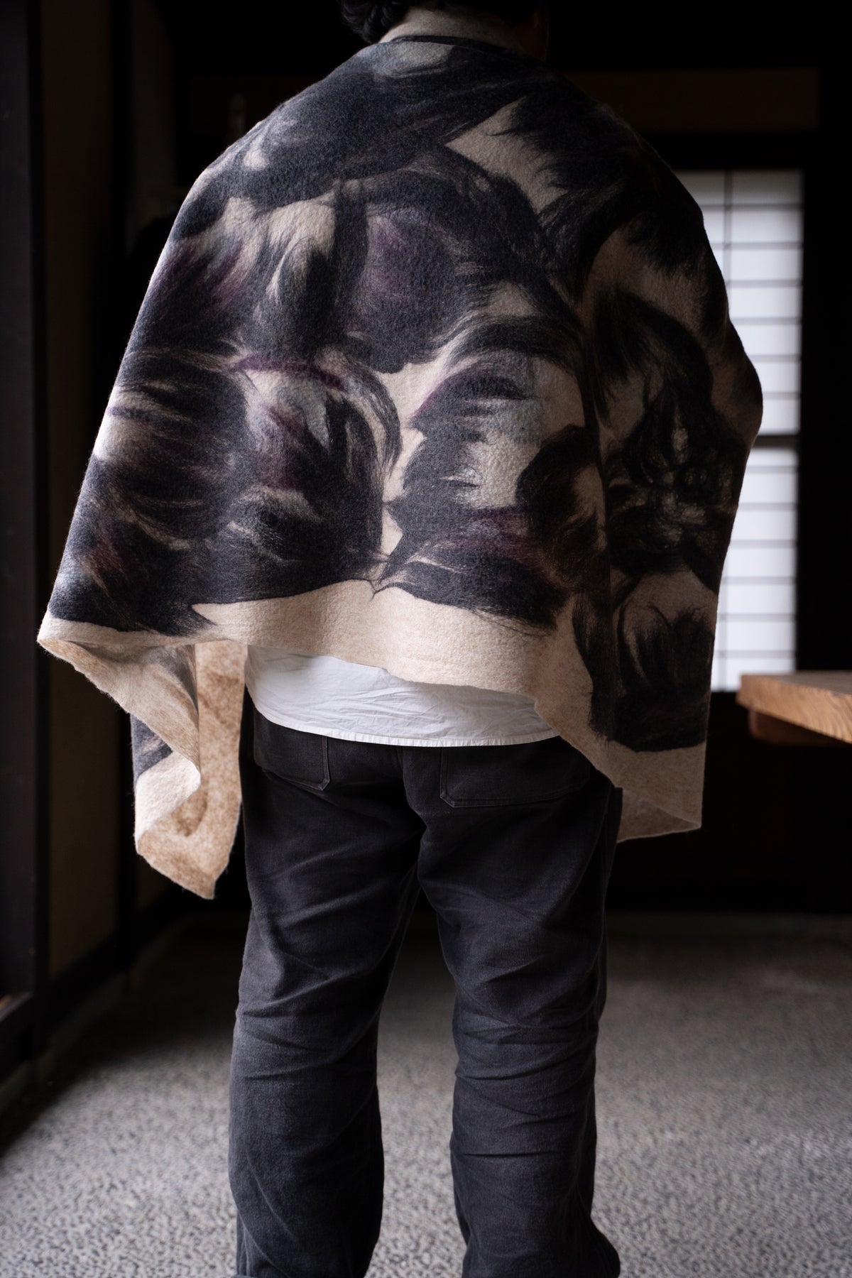 【ラスト1点】Merino Wool Blanket "ROSE" （BEIGE-GREY）