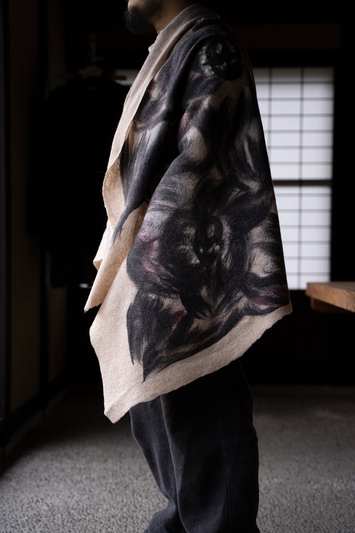 【ラスト1点】Merino Wool Blanket "ROSE" （BEIGE-GREY）