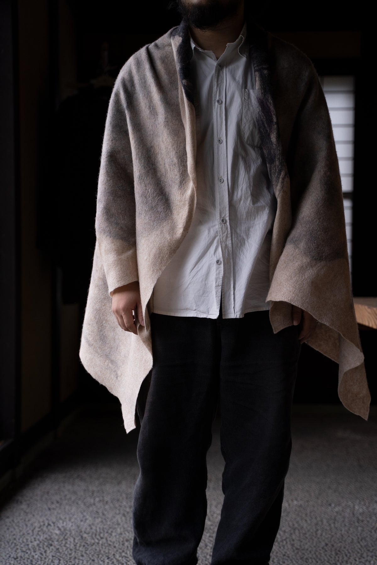 【ラスト1点】Merino Wool Blanket "ROSE" （BEIGE-GREY）