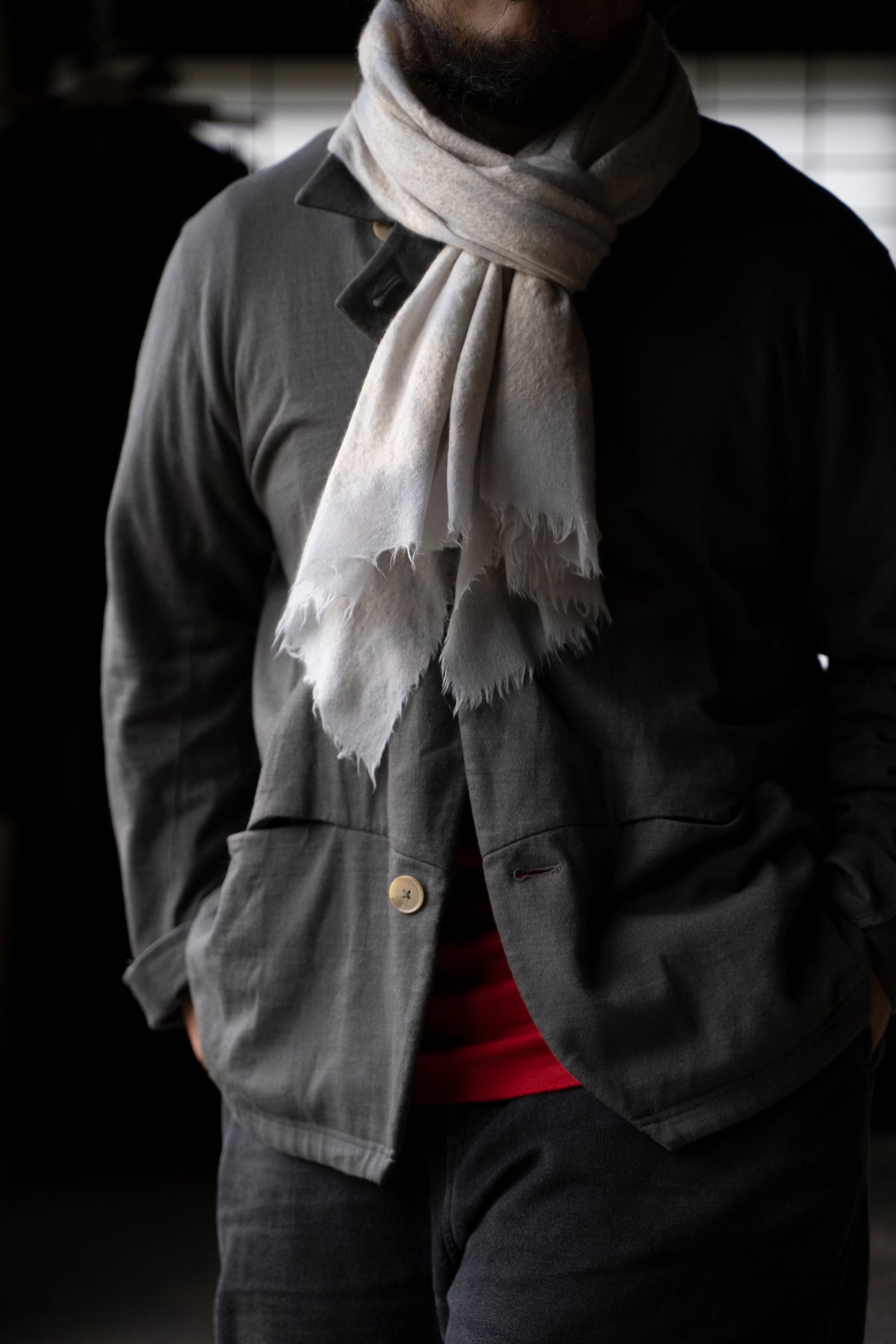 【ラスト1点】Cashmere Stole "SATIE" （LIGHTGRAY-GREY）