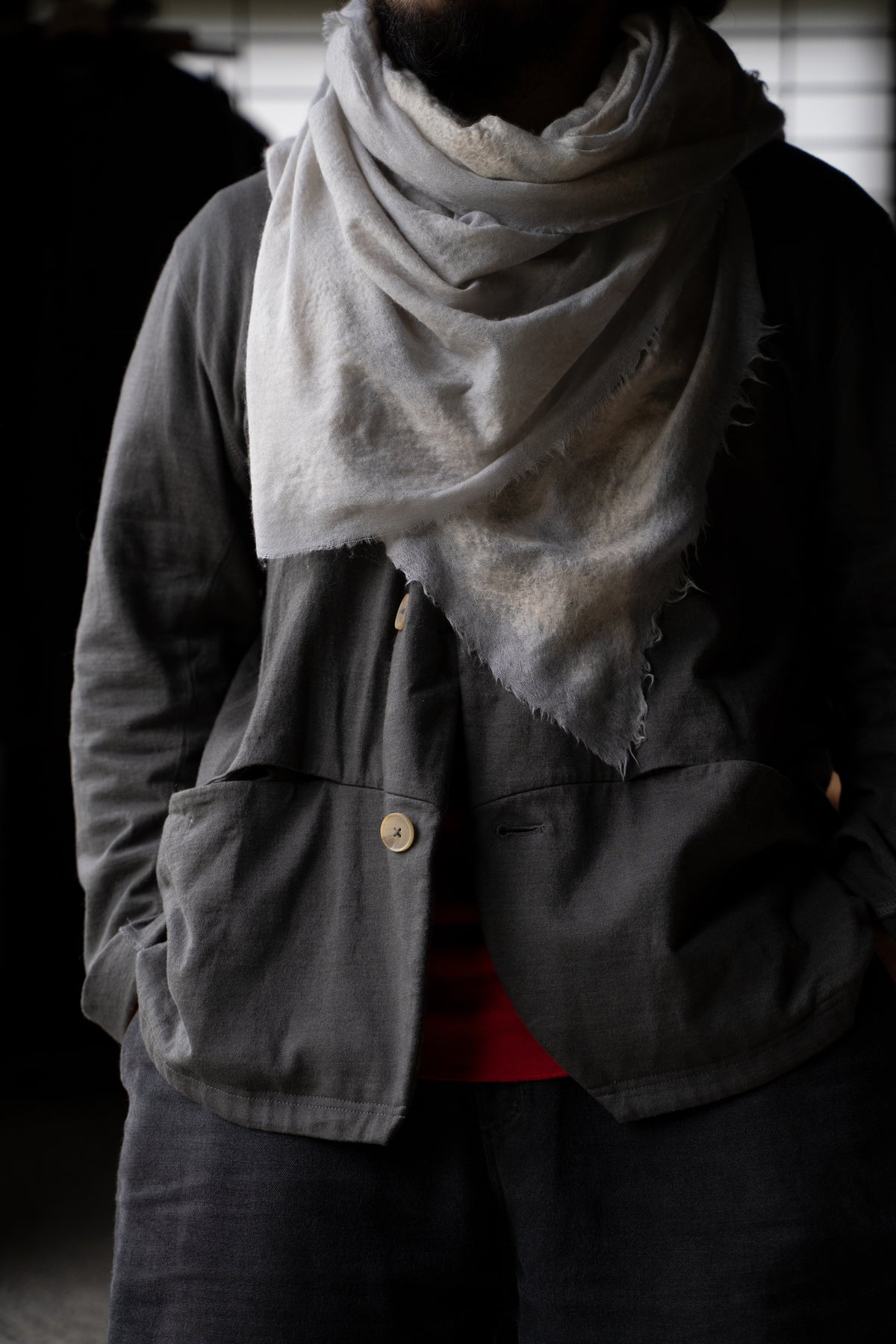 【ラスト1点】Cashmere Stole "SATIE" （LIGHTGRAY-GREY）