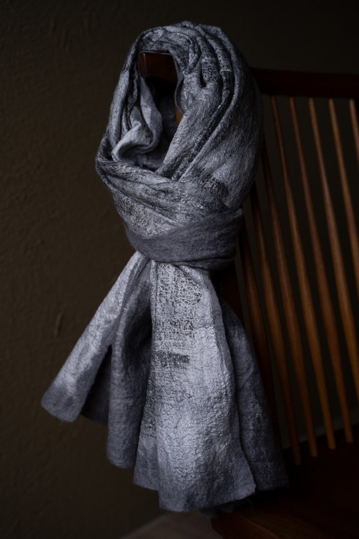 【ラスト1点】Wool Silk Stole "Painting 300" （GREY MELANGE/WHITE）
