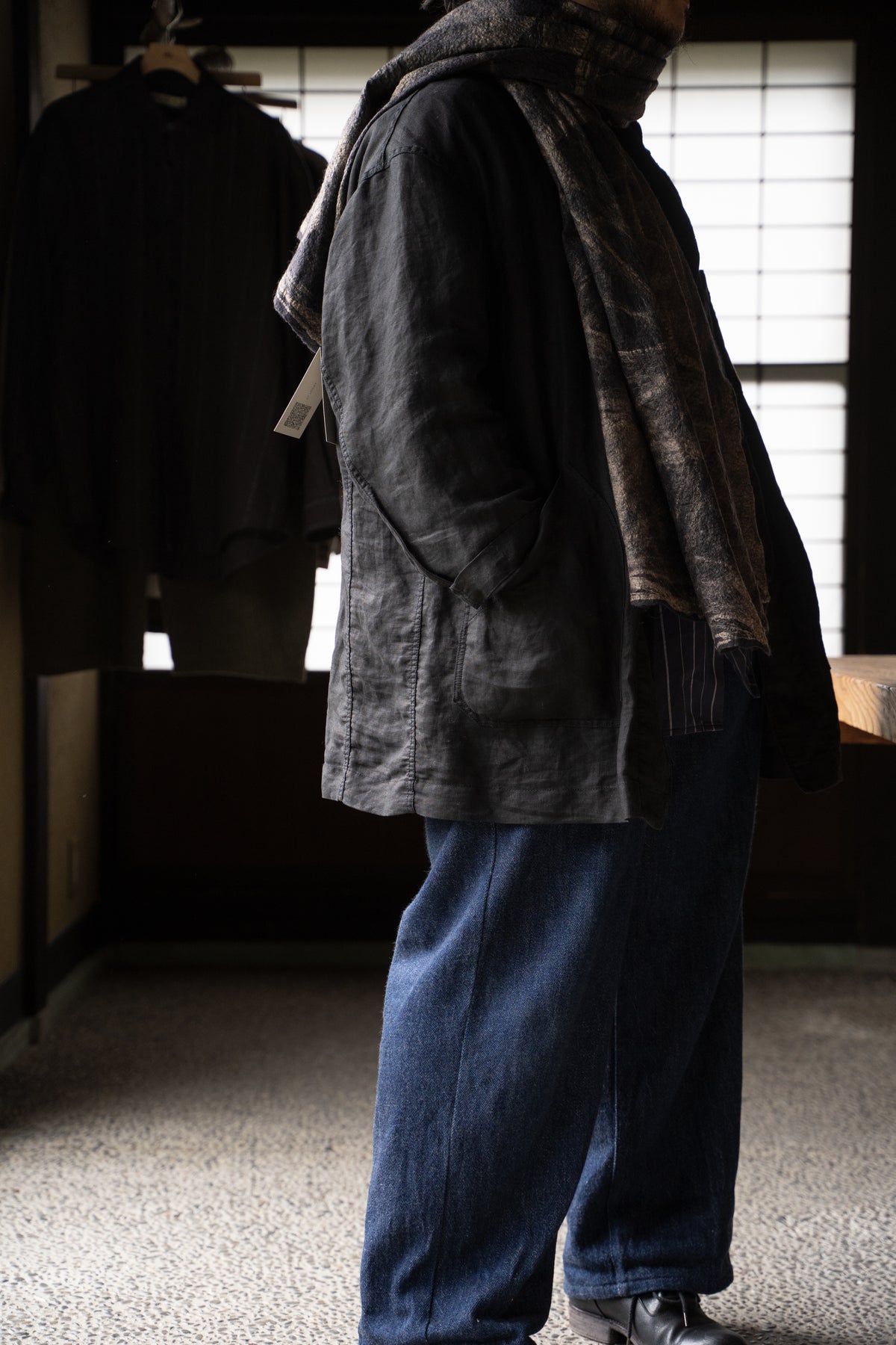 【ラスト1点】Wool Silk Stole "LIGHT 200" （BLACKBOARD/EARTH）