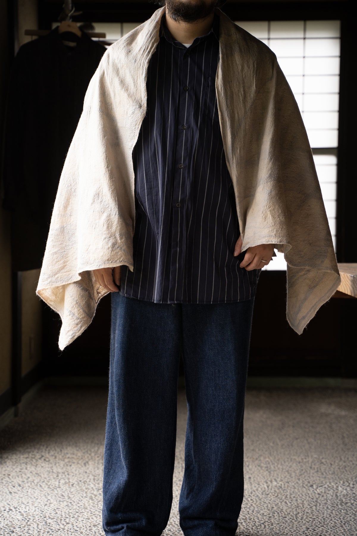 【ラスト1点】Wool Silk Stole "LIGHT 200" （BEIGE/ICE）