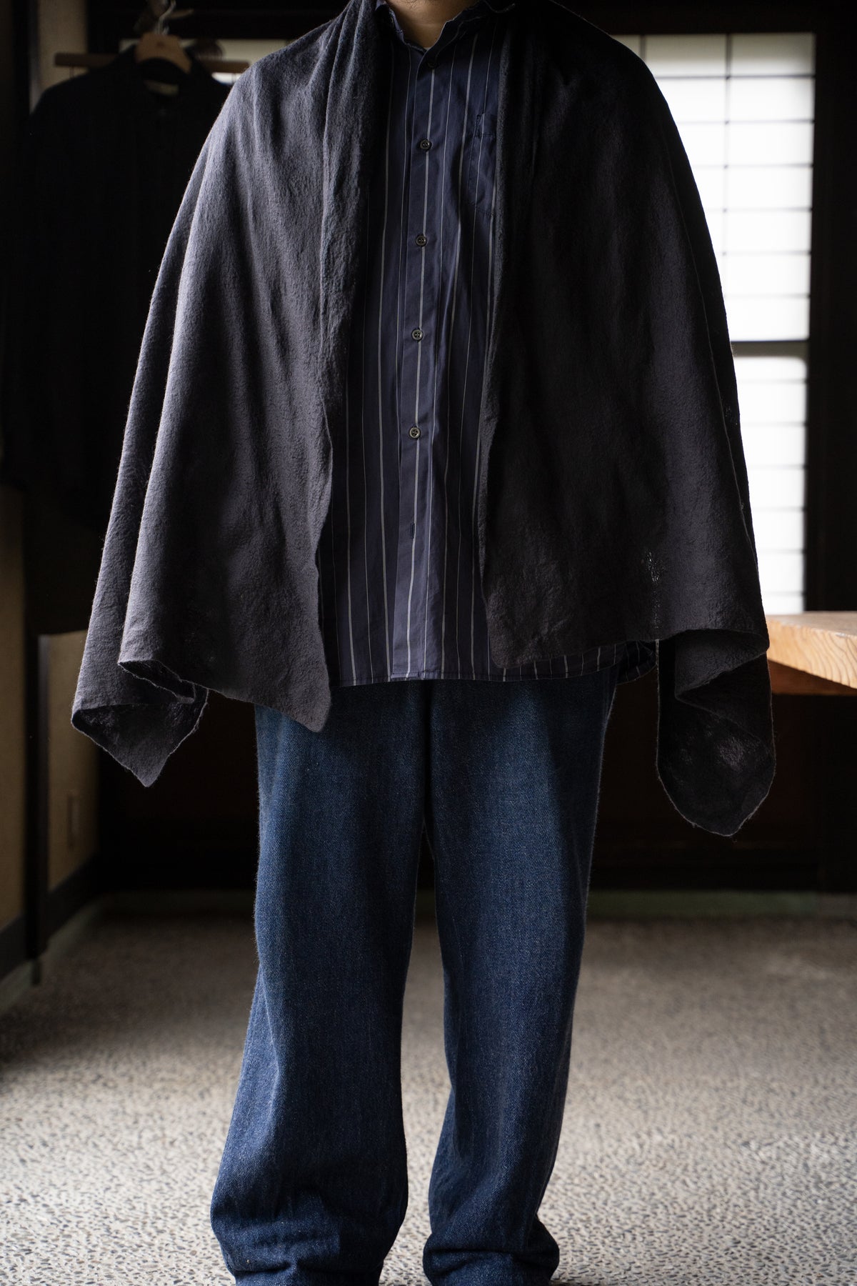 【ラスト1点】Wool Silk Stole "LIGHT 100" （BLACK/BLACK）