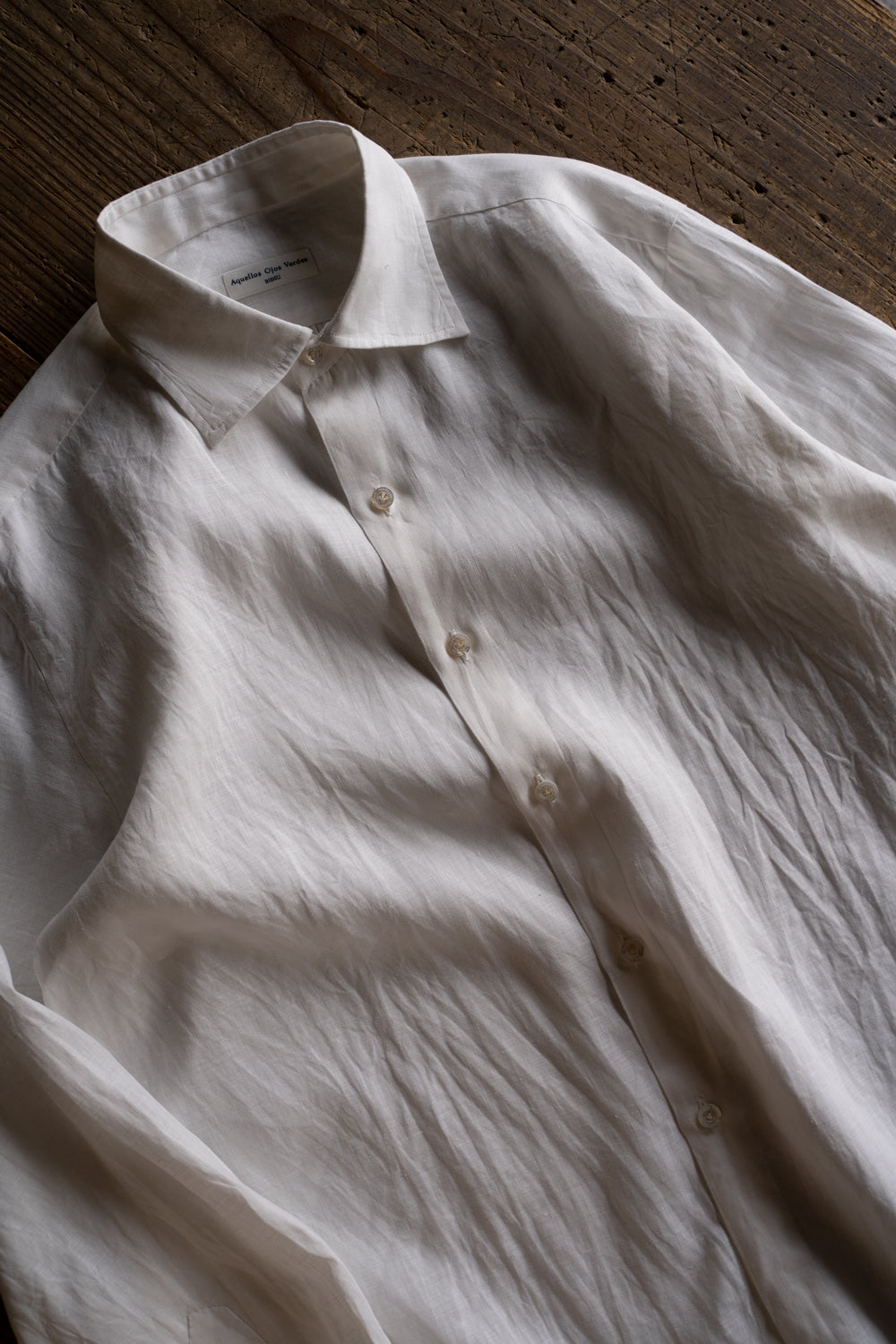 Authentic Linen Poplin Windsor Wide Collar Shirt（PEARL WHITE）