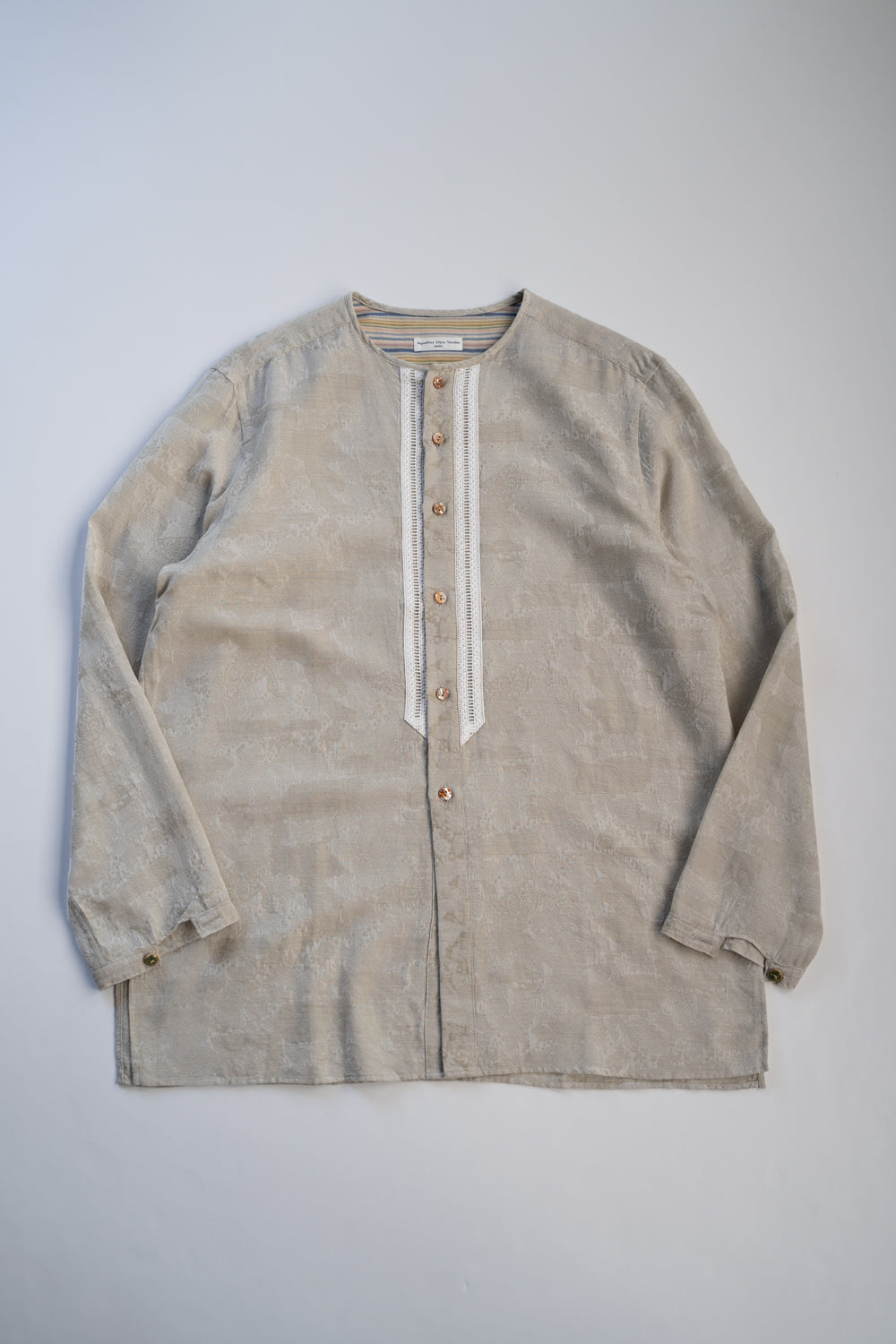 【ラスト1点】Flower Jacquard Ethnic Crew Neck Shirt（MOSS GREEN）