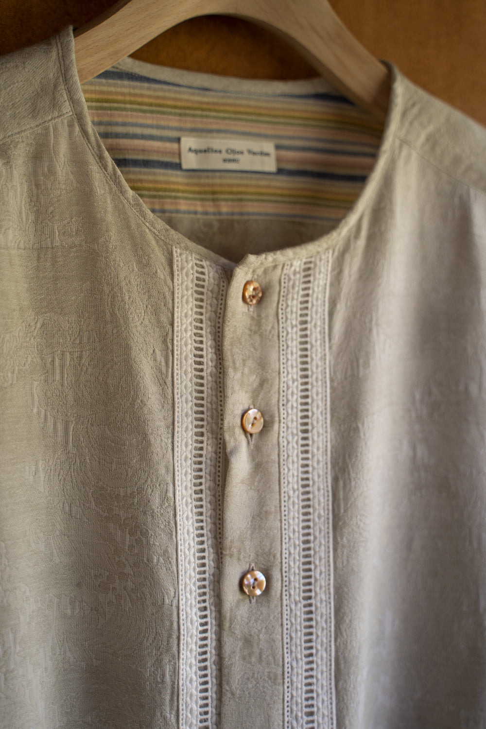 【ラスト1点】Flower Jacquard Ethnic Crew Neck Shirt（MOSS GREEN）