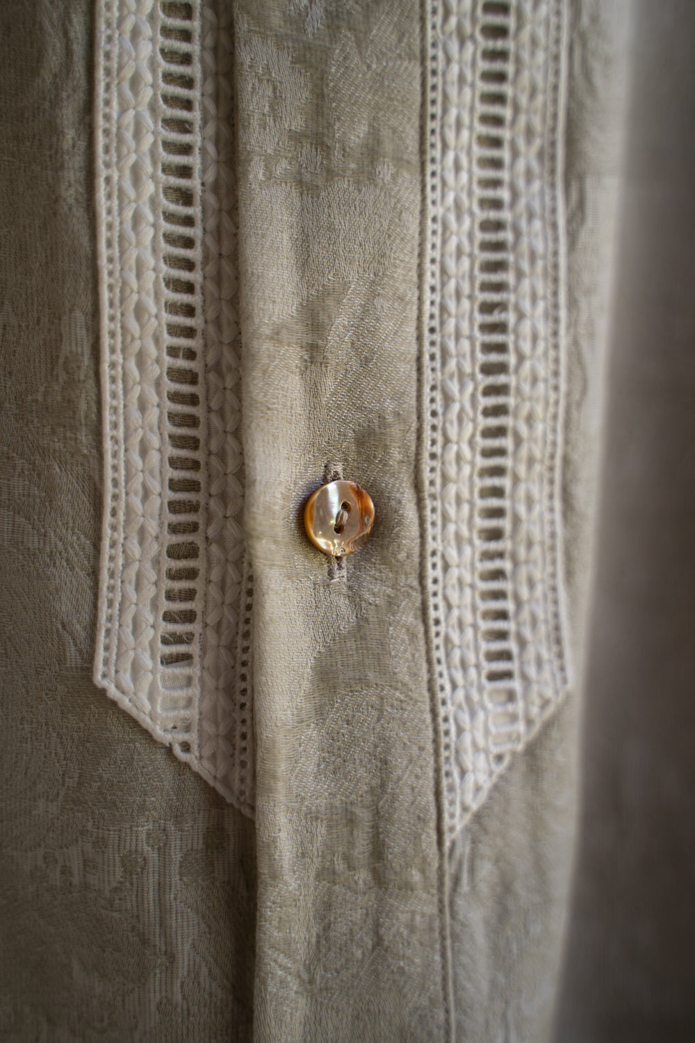 【ラスト1点】Flower Jacquard Ethnic Crew Neck Shirt（MOSS GREEN）