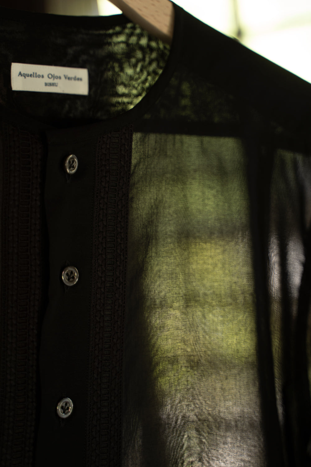 【ラスト1点】See-through Boil Ethnic Crew Neck Shirt（BLACK）