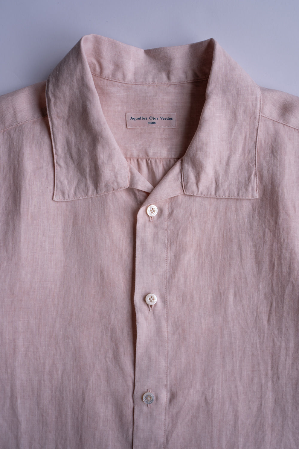 【ラスト1点】Authentic Linen Poplin Classic Open Collar Short Sleeve Shirt（CHELL PINK BENGARA DYE）