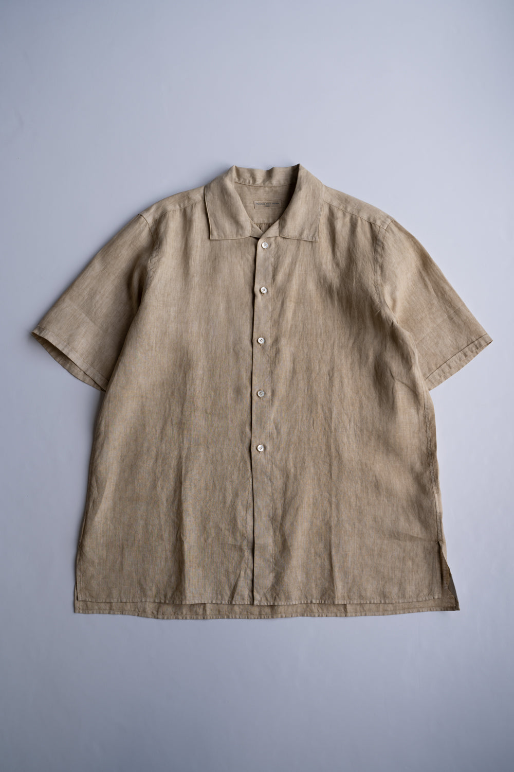 【ラスト1点】Authentic Linen Poplin Classic Open Collar Short Sleeve Shirt（BANBOO YELLOW BENGARA DYE）