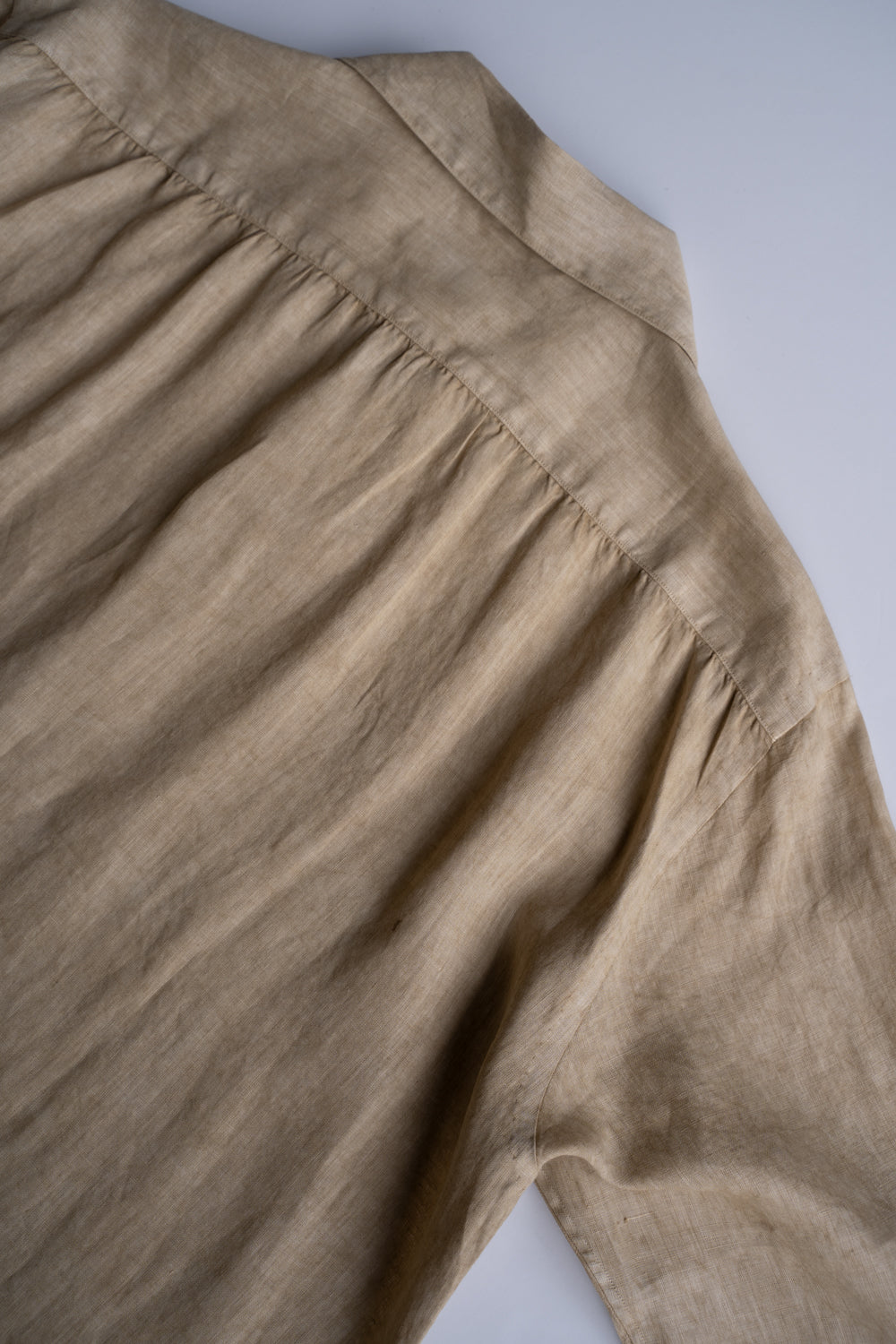 【ラスト1点】Authentic Linen Poplin Classic Open Collar Short Sleeve Shirt（BANBOO YELLOW BENGARA DYE）