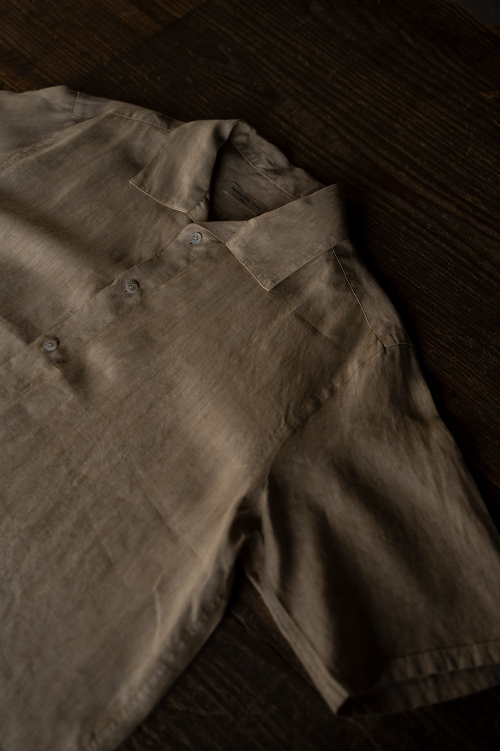 【ラスト1点】Authentic Linen Poplin Classic Open Collar Short Sleeve Shirt（BANBOO YELLOW BENGARA DYE）