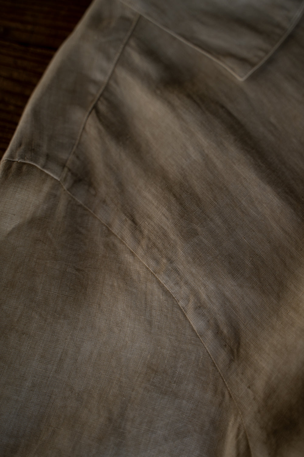 【ラスト1点】Authentic Linen Poplin Classic Open Collar Short Sleeve Shirt（BANBOO YELLOW BENGARA DYE）