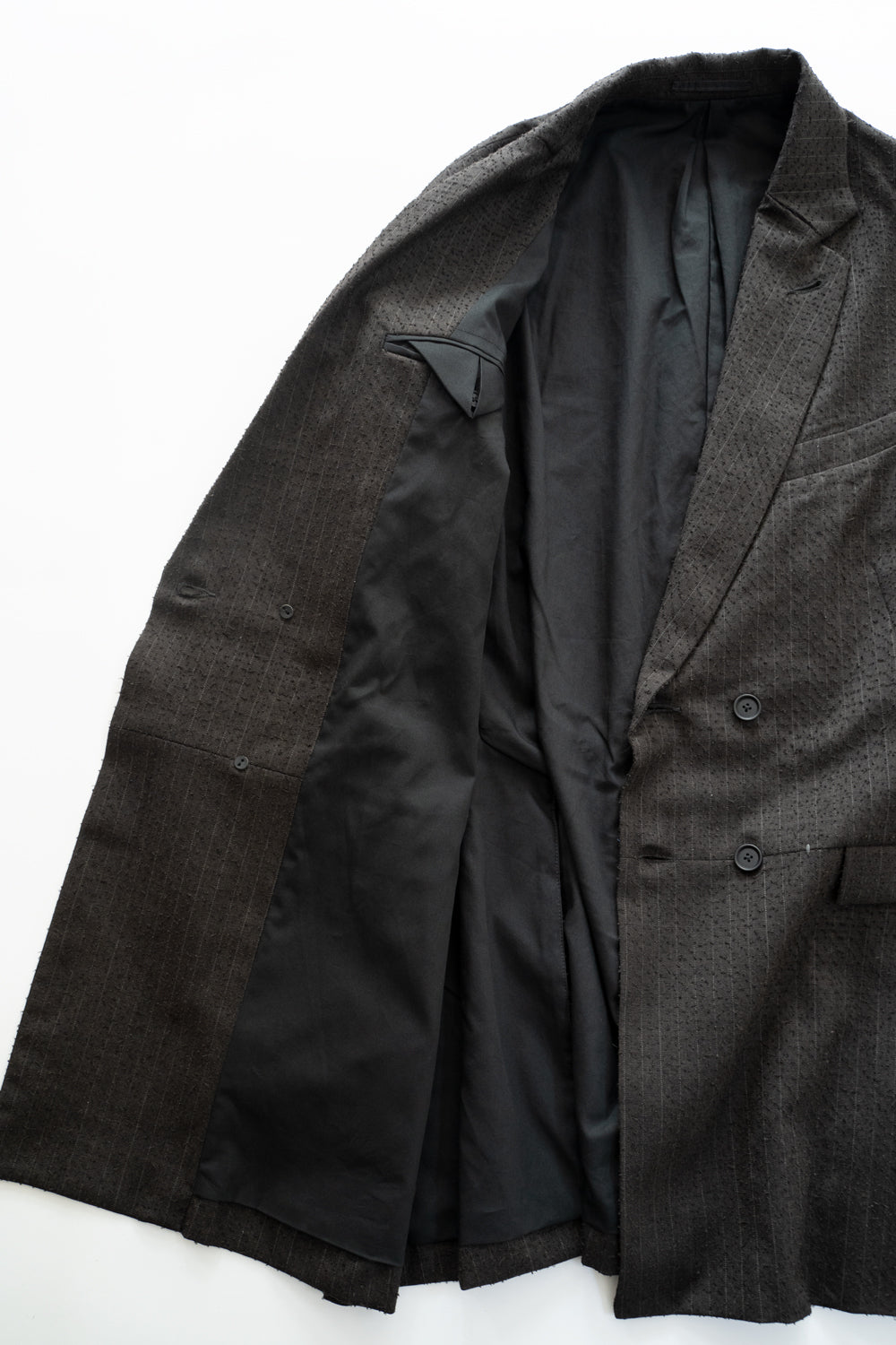 【ラスト1点】Double Breasted Semi Long Blazer（IRON BROWN STRIPES）