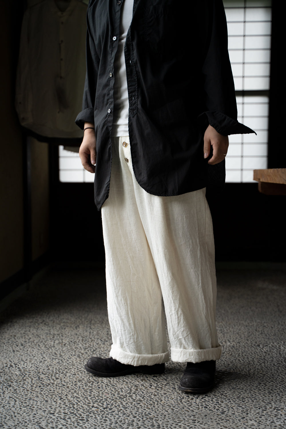 【ラスト1点】Canvas Linen Straight Pants/キャンバスリネンストレートパンツ（WHITE）