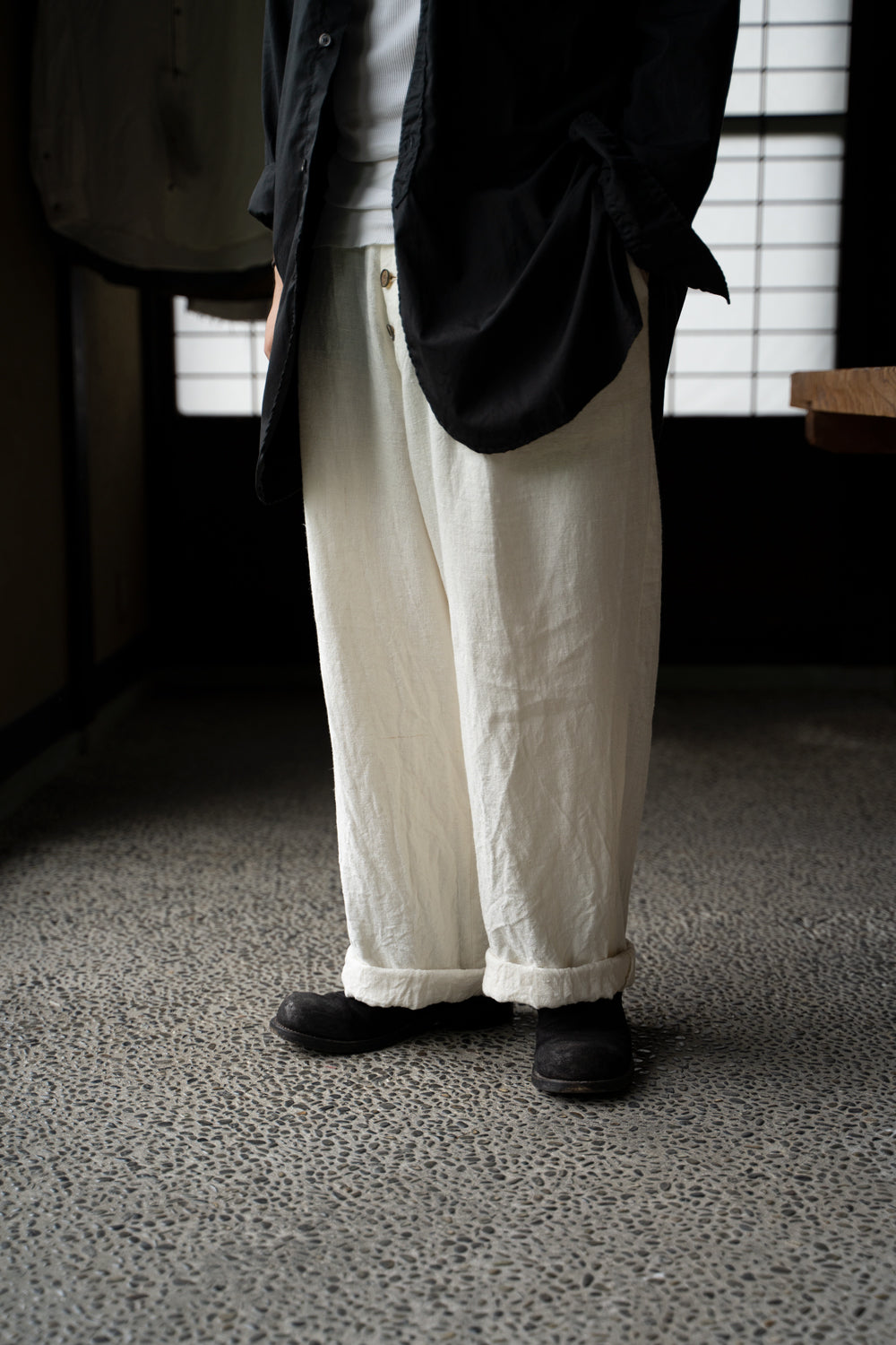 【ラスト1点】Canvas Linen Straight Pants/キャンバスリネンストレートパンツ（WHITE）