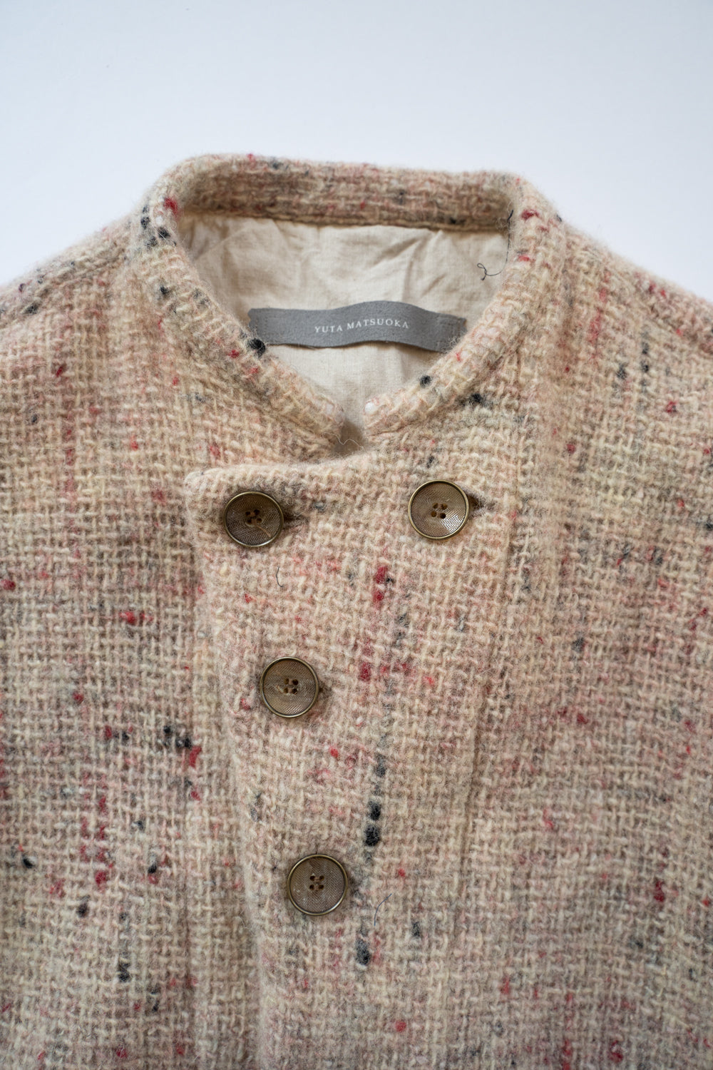 【ラスト1点】カラーネップウールマオカラーシャツ（WHITE×RED）